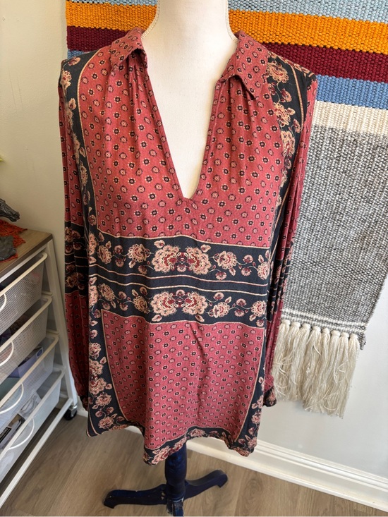 Free People Tops - Free People Rust Floral V-Neck Boho Tunic Top